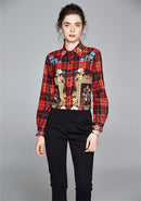 Sommer Damen Schlanke Blusen Tops Barock Print Runway Langarm Shirt Damen Kragen Elegante Vintage Büro Shirts Arbeitskleidung