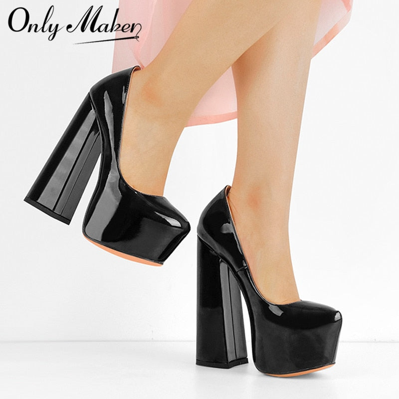 Onlymaker Damenpumps mit runder Zehenpartie, 16 cm, klobige High Heels, Knöchelriemen, Kleid, Huf, dicke Absätze, Schuhe, große Pumps