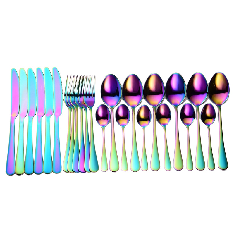 Tablewellware Geschirr Schwarzes Besteck-Set 24-teiliges Edelstahl-Besteckkasten-Gabel-Messer-Löffel-Geschirr-Set Küchenlöffel-Set