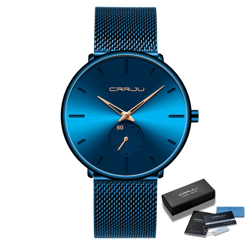 CRRJU Fashion Blue Men Watch Top Luxury Brand Minimalist Ultra-thin Quartz Watch Casual Waterproof Clock Relogio Masculino