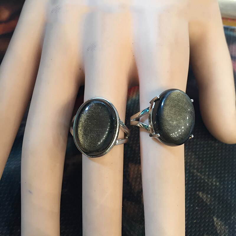 Venta al por mayor anillo de obsidiana Natural piedra de ojo de oro S925 anillo de mosaico de plata esterlina Simple hombres mujeres regalo anillo de cristal joyería