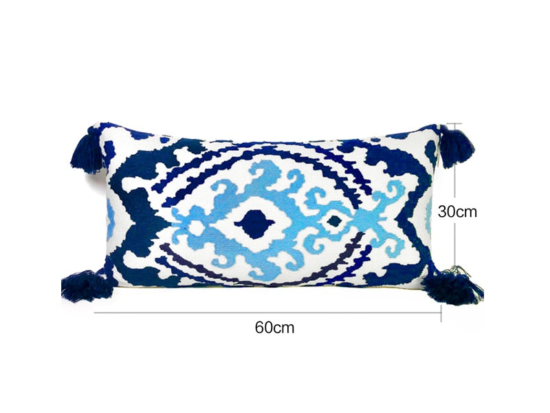 Home Decor Cushion Cover Embroidery Colorful Floral  Ethnic Tassels Boho Style Pillow Cover 30x60cm