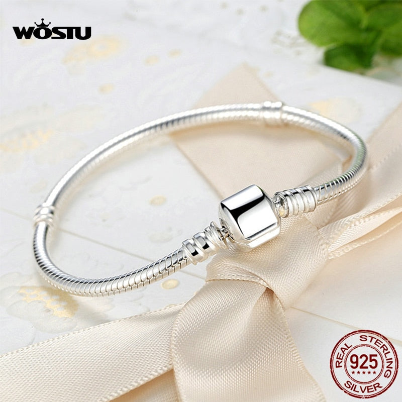 WOSTU-pulsera de plata de ley 100% 925 auténtica para mujer, brazalete Original, cadena de serpiente, joyería de alta calidad para boda, 17-20cm