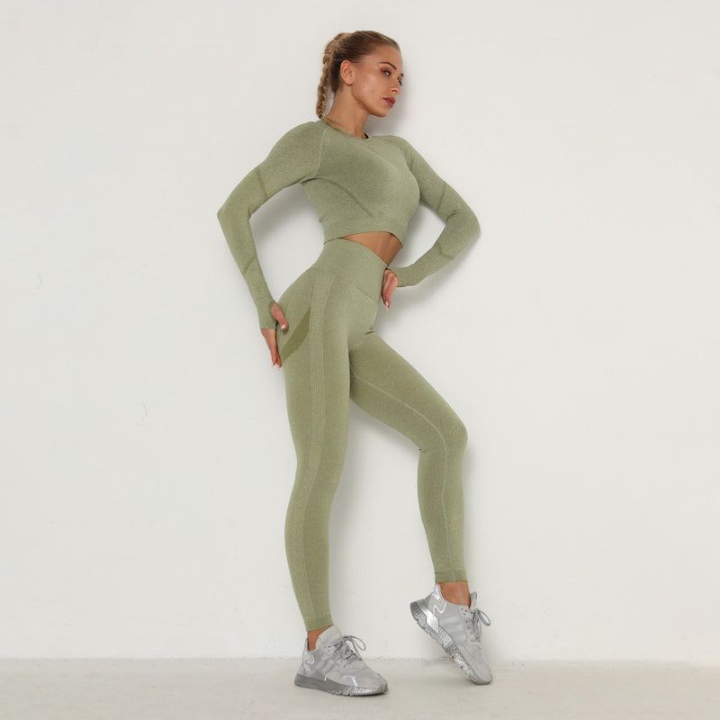 SVOKOR, Top corto, conjunto de gimnasio, conjunto de entrenamiento de Yoga sin costuras para mujer, ropa Fintess, mallas Push Up, ropa deportiva, trajes de mujer, chándal