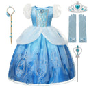 VOGUEON Mädchen Aschenputtel Prinzessin Halloween Party Kostüm Kurzarm Blau Fancy Ballkleid Kinder Fancy Geburtstag Kleidung Kittel