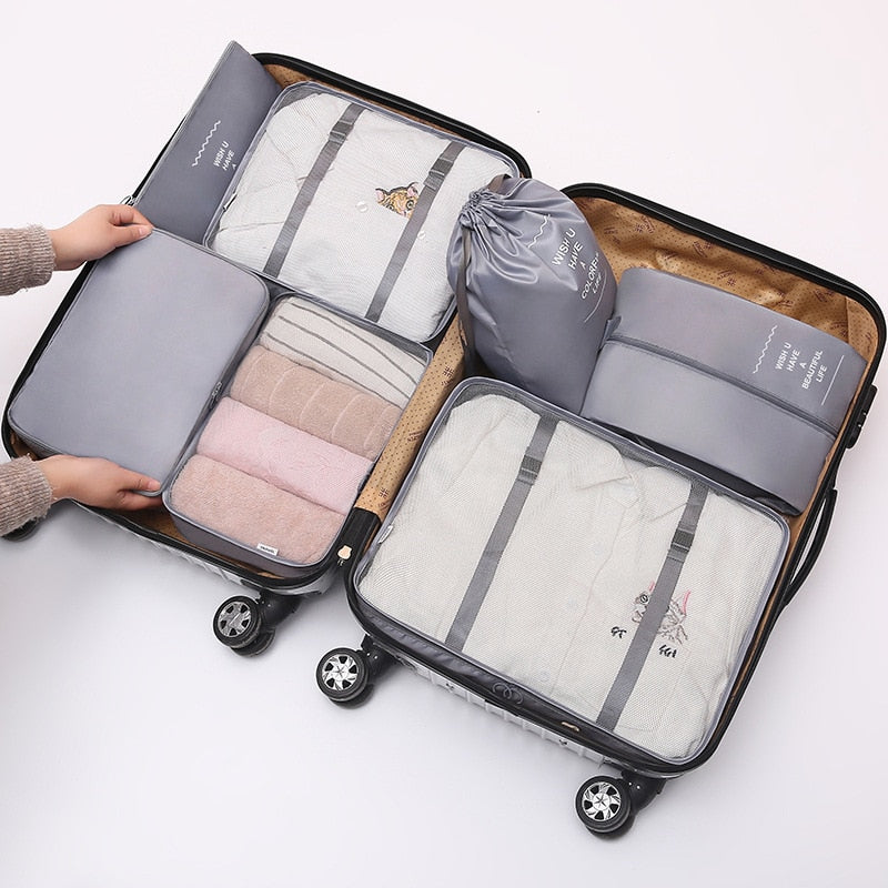 RUPUTIN 7Pcs/set Travel Luggage Organizer Clothes Storage Bag High Quality Waterproof Cosmetic Toiletrie Bag Travel Accessories
