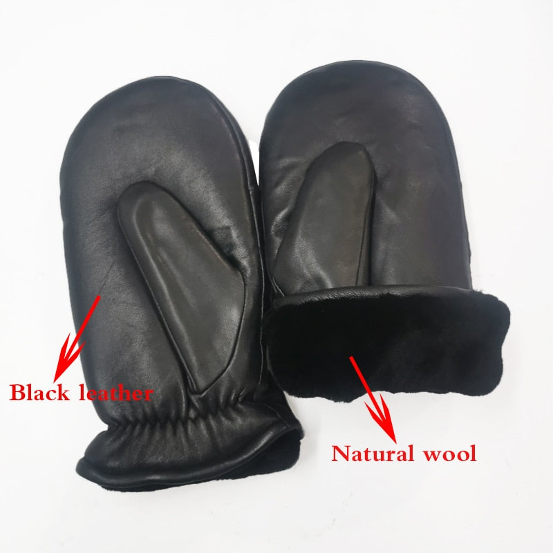2022 Men sheepskin gloves genuine leather glove for men winter Outdoor warm fur thickening thermal gloves