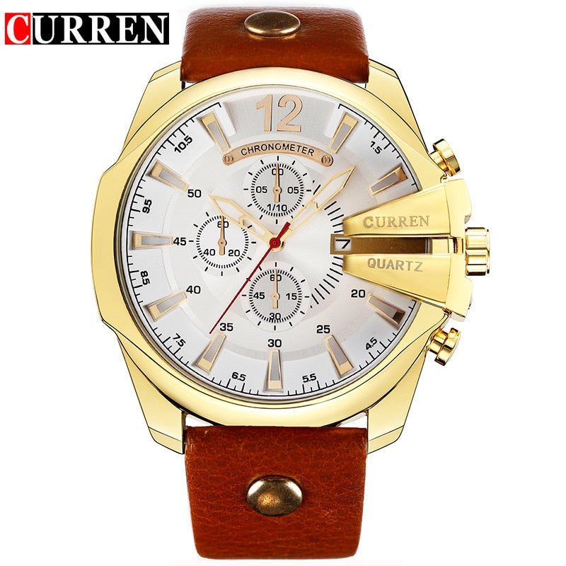 Hombres Marca de lujo CURREN Nueva moda Casual Deportes Relojes Diseño moderno Reloj de pulsera de cuarzo Correa de cuero genuino Reloj masculino