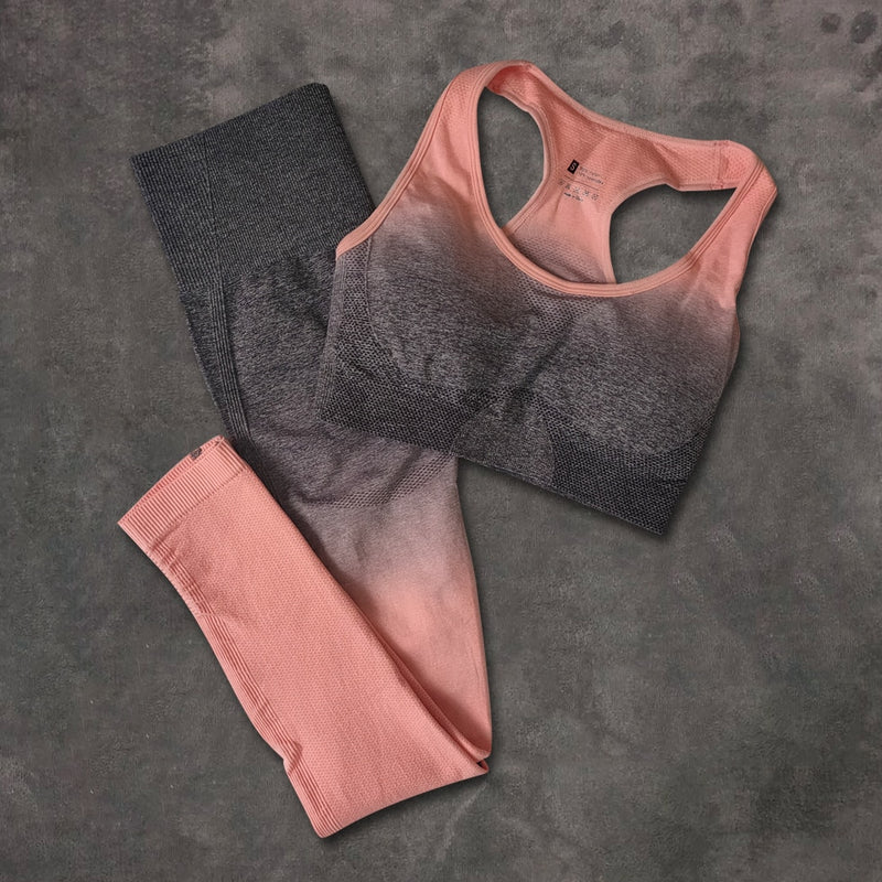 Sport Outfit For Women Gym Yoga Set Fitness Clothing Ombre Seamless Sport Leggings+Sports Bra 2 Piece Running Sport Wear