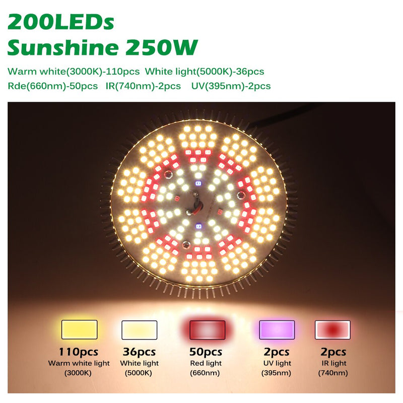 250W LED Grow Light Bulb E27 LED Plant Bulb 200 LEDs Sunlike Full Spectrum Grow Lights for Indoor Plants Vegetables and Seedling