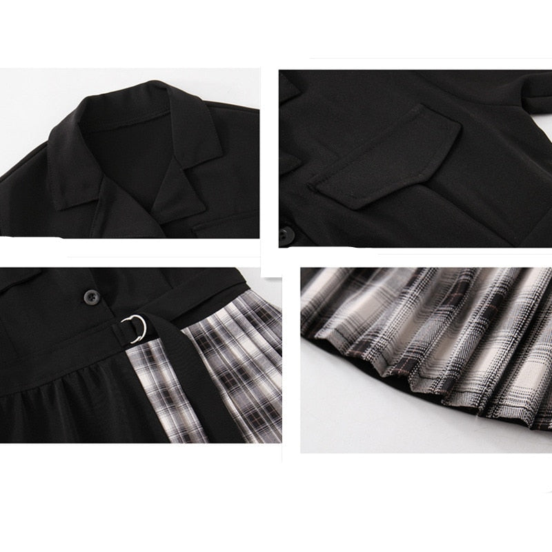 Kids Blazer Dress 2022 Girl Formal Black Blazer Dress Suit Jacket Female Fashion Children's Stitching Plaid Blazer Party Costume