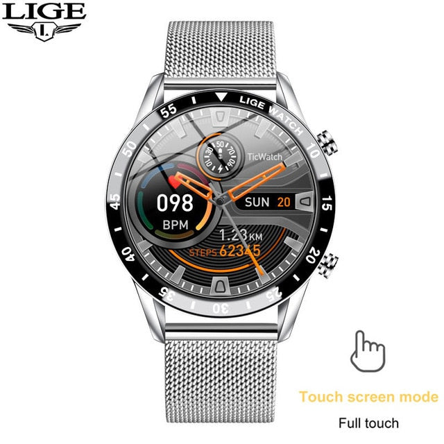 LIGE 2021 nuevo reloj inteligente para hombres con pantalla completamente táctil, reloj deportivo IP68 resistente al agua con Bluetooth para Android ios, reloj inteligente para hombres