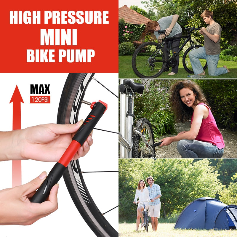 WEST BIKING Mini Bicycle Pump 120PSI Cycling Hand Air Pump Ball Tire Inflator Schrader Presta Valve MTB Mountain Road Bike Pump