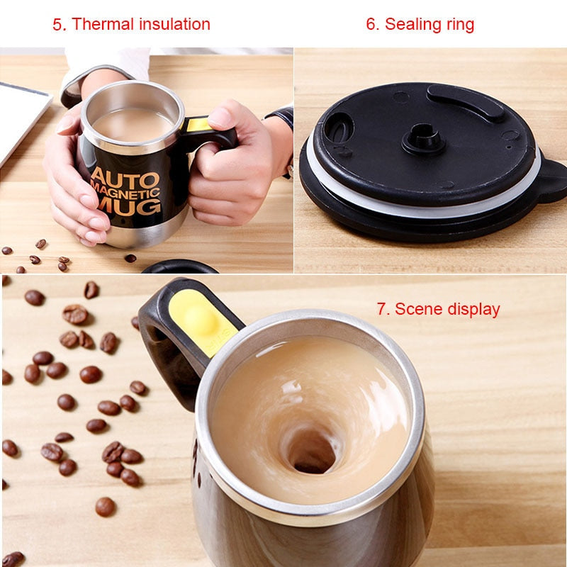 Auto Sterring Kaffeetasse Edelstahl Magnetbecher Milchmischbecher Elektro Lazy Smart Shaker Kaffeetasse 2 Stück Geschenk 1 Löffel