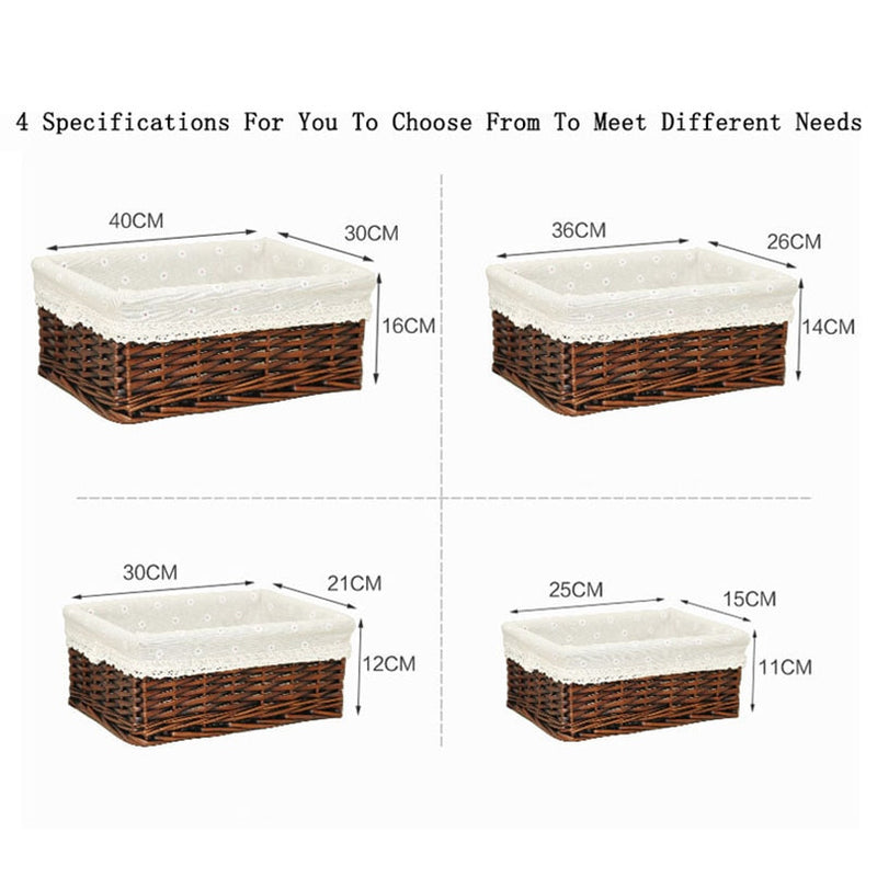 4 Sizes Handmade Rattan Storage Baskets Household Items Snacks Fruit Debris Laundry Finishing Willow Storage Basket