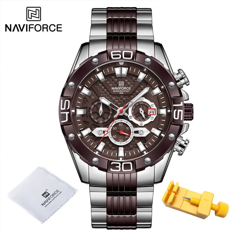 NAVIFORCE Fashion Watches For Men Luxury Original Classic Quartz Clock Analog Chronograph Sport Waterproof Steel Band WristWatch