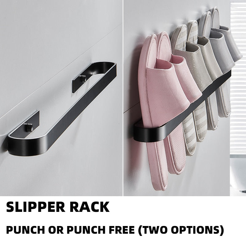 Slipper Rack  Towel Hanger Wall-Mounted Shoes Storage Rack Punch Free Slippers Holder