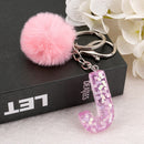 1PC Keyring Pink Color English Letter Keychain with Puffer Ball  26 English word Glitter Resin A TO Q Handbag Charms for Woman
