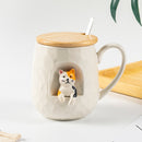 430ml Cute Animals Relief Ceramics Mug With Lid and Spoon Coffee Milk Tea Handle Cup Novelty Gifts