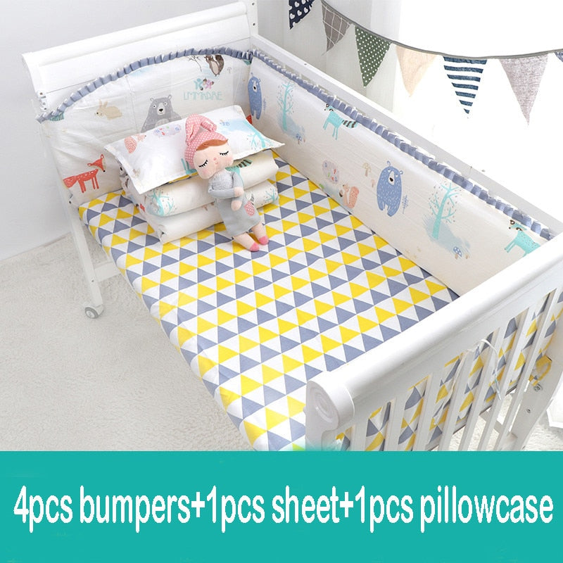 6Pcs Cartoon Baby Crib Bumpers Babies Bedding Sets Padded Baby Crib Rail Cot Bed Sheets Cotton  Customizable Baby Beddings Set