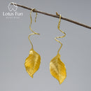 Lotus Fun Elegant Autumn Leaves Dangle Earrings Real 925 Sterling Silver 18K Gold Earrings for Women Gift Handmade Fine Jewelry