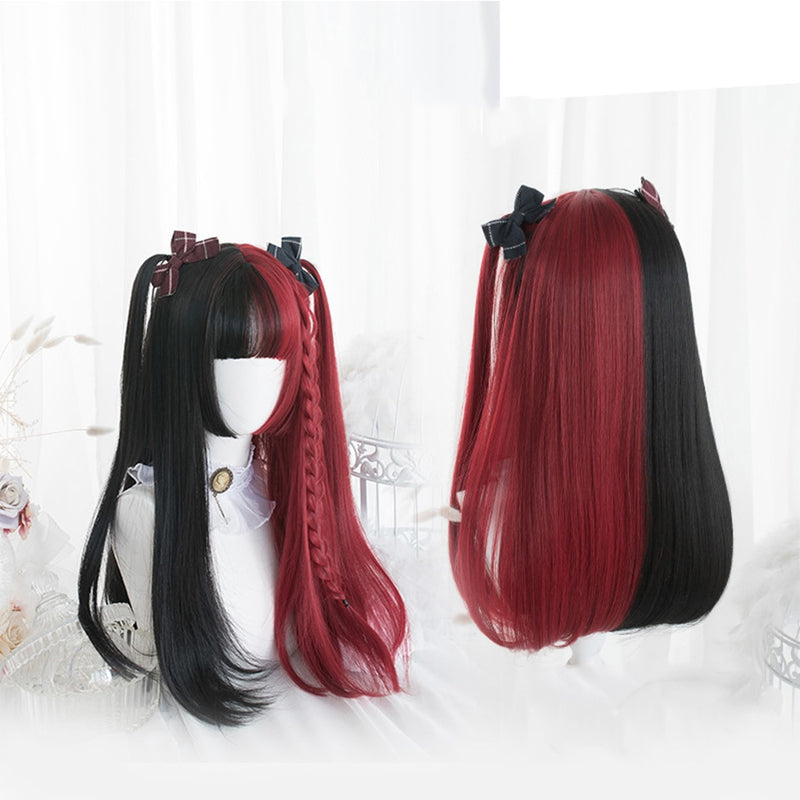 SHANGKE sintético rojo negro rubio blanco Lolita pelucas para mujeres peluca larga recta con flequillo Genshin Impact Cosplay peluca