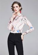 Sommer Damen Schlanke Blusen Tops Barock Print Runway Langarm Shirt Damen Kragen Elegante Vintage Büro Shirts Arbeitskleidung