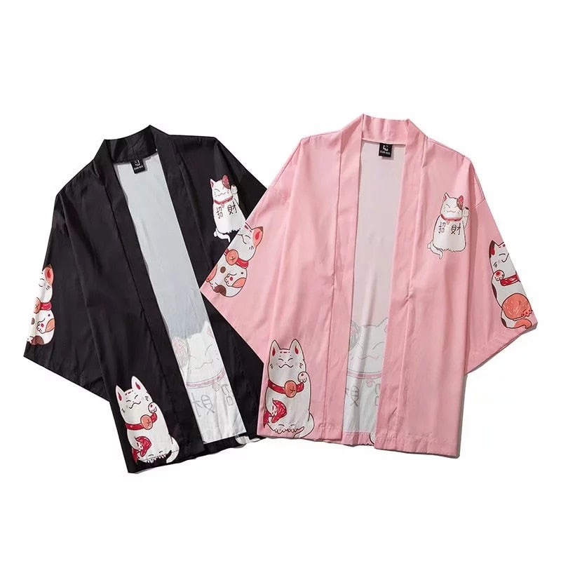 Bebovizi Japan Style Kleidung Herren Sommer Streetwear Cat Print Kimono Cardigan Mandarin Robe Herren Unisex Japanese Trend Kimonos