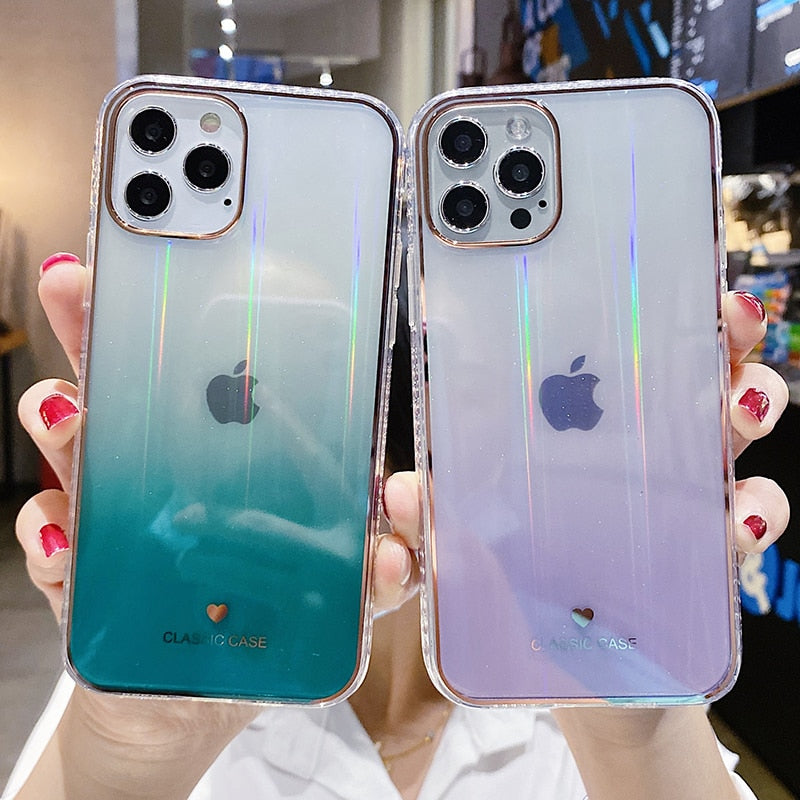 Gradient Rainbow Laser Phone Cases para iPhone 13 12 11Pro Max X XS Max XR 7 8 Plus Glitter transparente suave cubierta para iPhone 12