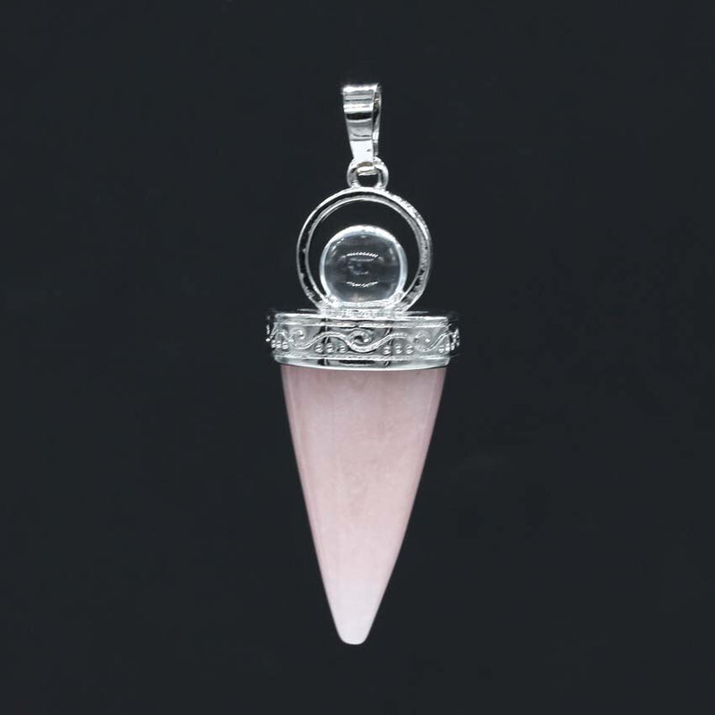 KFT Natural Healing Crystal Quartz Cone Shape Amethysts Stone with Round Beads Pendulum Stone Pendant Amulet Jewelry