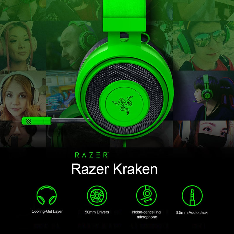 Razer Kraken Gaming Headset Kopfhörer Kopfhörer Kühlgelschicht Einziehbares Mikrofon mit Geräuschunterdrückung für PC Mac NS PS