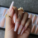 Luxury coffin Ombre fake nails Cute baby nude Noble crystal design Press the nail Acrylic Box nails Custom logo