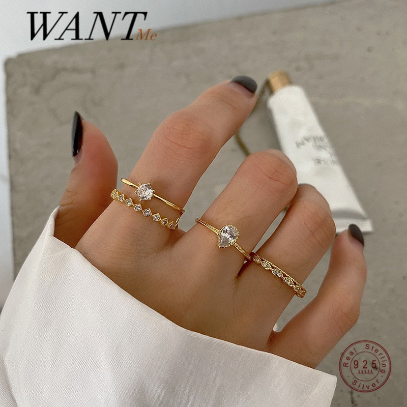 WANTME Luxury White Zircon Double Opening Finger Ring for Women Genuine 925 Sterling Silver Wedding Party Wedding Jewelry Gift