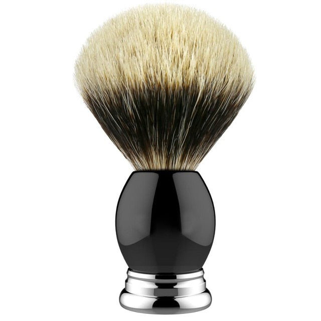 Brocha de afeitar y soporte, juego de brochas de pelo de tejón de punta plateada pura, soporte de afeitar de acero inoxidable de 22mm, regalo con mango de aleación de resina negra