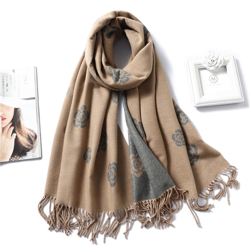 Winter-Kaschmir-Schal-Frauen-dicke warme Tücher wickelt Dame feste Schal-Art- und Weisequasten-Pashmina-Decke-Qualitäts-Foulard 2022 neu ein