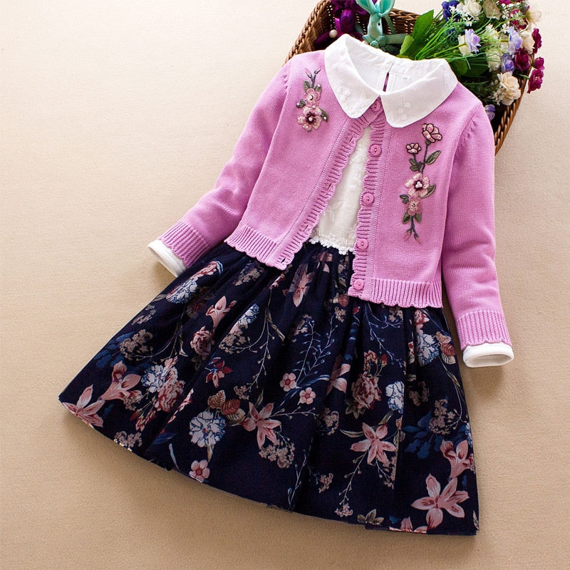 Conjunto de ropa elegante para niñas nuevo 2022 primavera otoño niños princesa abrigo + vestido 2 uds traje para niñas fiesta niños ropa 3 5 8 9 años