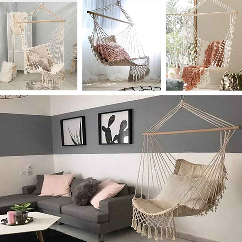 Outdoor Nordic Interior Hammock Chair Home Garden Swing Tassel Hanging Hammock Furniture Indoor Dormitory Chair with Wooden Rod