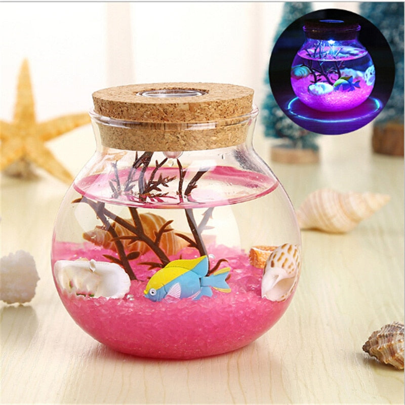 Novelty RGB LED Night Lamp Romantic Sea Fish Stone Ocean Bottle Night Lights For Children Baby Christmas Gift Bedroom Decoration