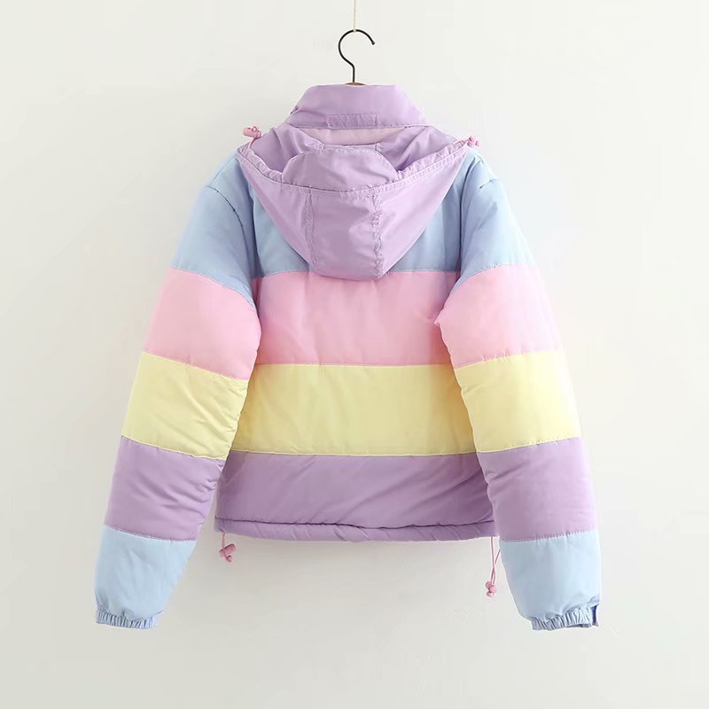 Flectit Pastel Puffer Jacket Dicker, warmer, gepolsterter Parka-Mantel für Damen Winter Harajuku Aethetic Girl Outifts Lazy O*f