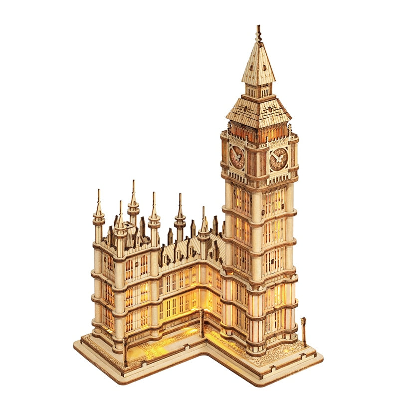 Robotime Rolife DIY 3D Tower Bridge Big Ben Famous Building Wooden Puzzle Game Easy Assembly Toy Gift for Children Teen Adult