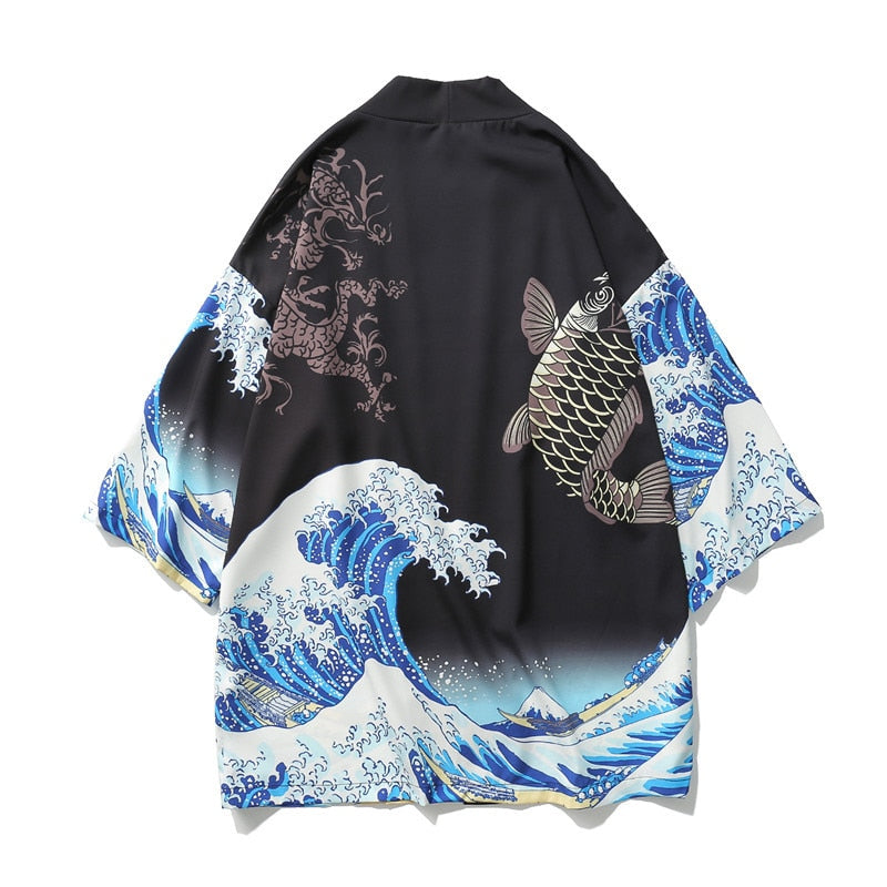 Bebovizi, ropa de estilo japonés, ropa de calle de verano para hombre, Kimono con estampado de gato, cárdigan, bata mandarina, Kimonos de tendencia japonesa Unisex para hombre