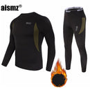 Aismz Thermal Underwear Sets Men Quick Drying Anti-microbial Stretch Thermo Compression Fleece Sweat Fitness Warm Long Johns