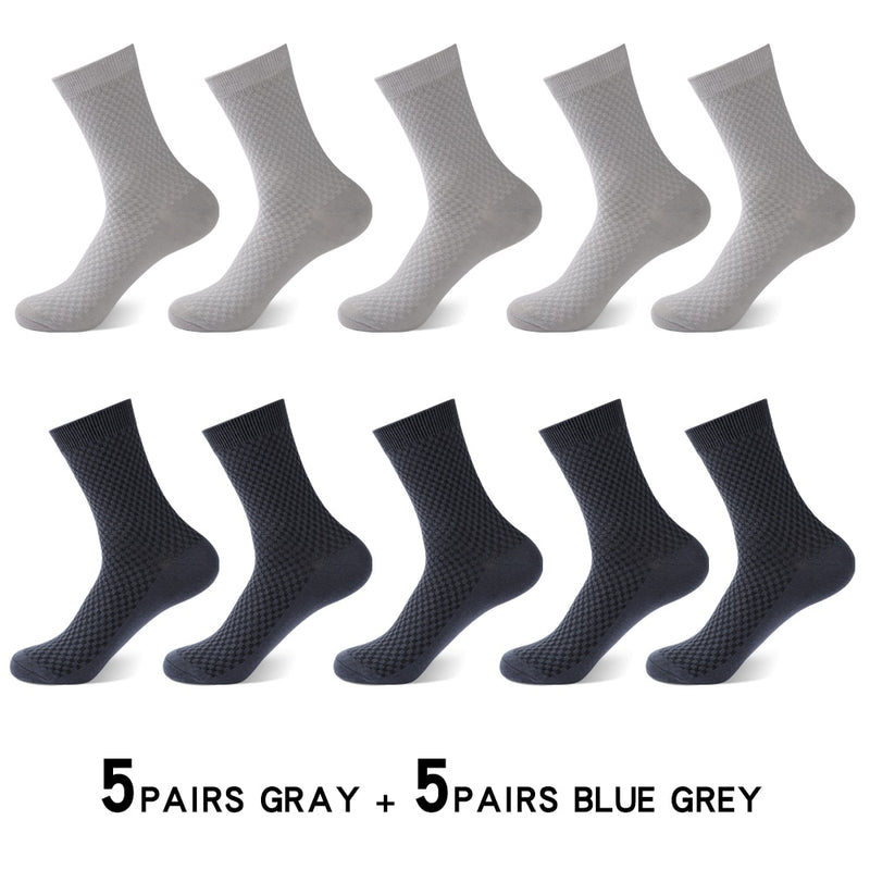 10 par/lote de calcetines de fibra de bambú para hombre de alta calidad, calcetines largos de compresión, calcetín informal negro de negocios para hombre, talla grande 38-45