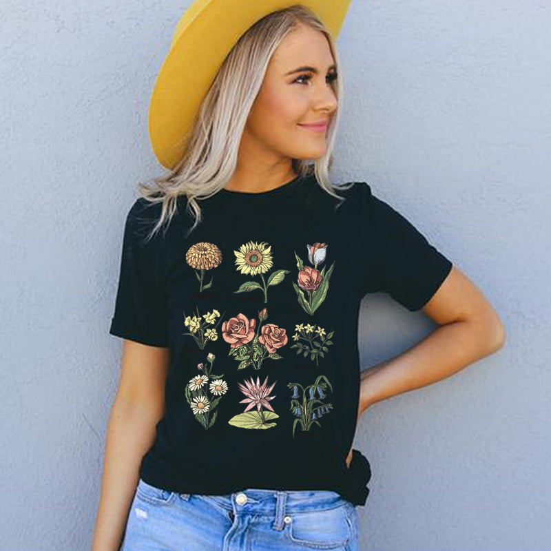 Wildflower T Shirt Frauen Sunshine Plant Rose Save Bees Mädchen T-Shirt Damen Tops Femme Kleidung Grafik T-Shirts Frau T-Shirts