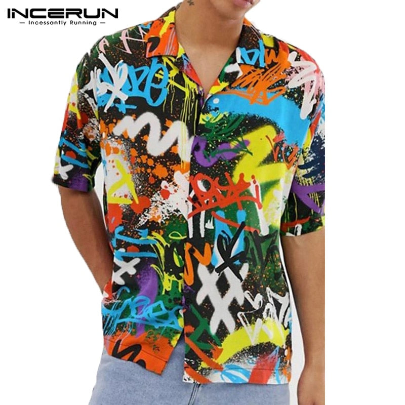 Summer Men Printed Shirt Short Sleeve Turn-down Collar Streetwear Chic Loose Mens Hawaiian Shirts 2022 Vacation Camisa INCERUN