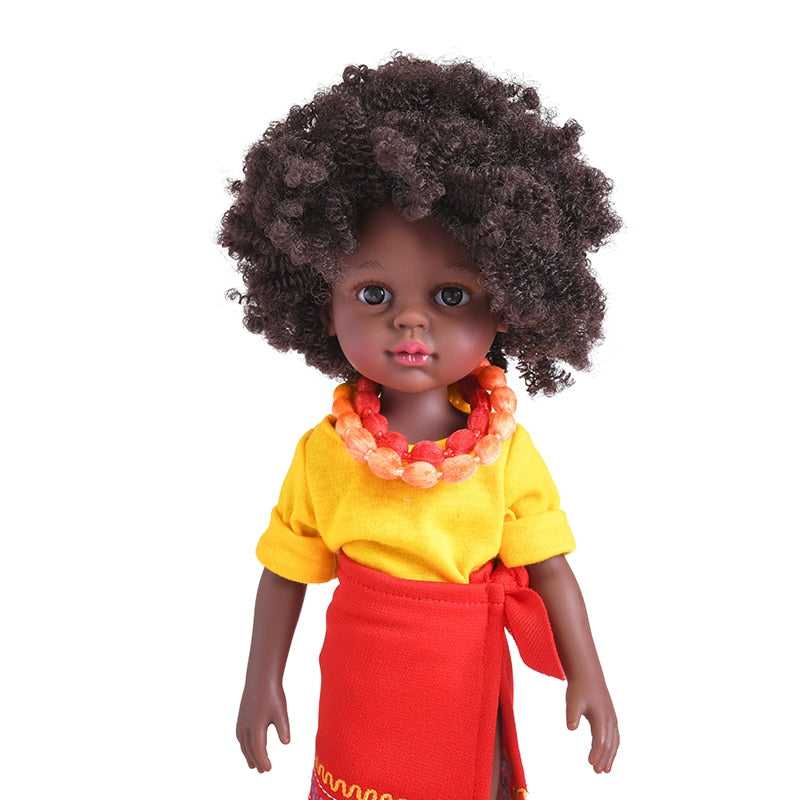 35 cm Schwarze Sommersprossen BJD Puppen Vollsilikon Afrikanische Puppe Hübsches Mädchen BJD Puppen Spielzeug Mit Anzug Mädchen DIY Dress Up Make Up Spielzeug Geschenk