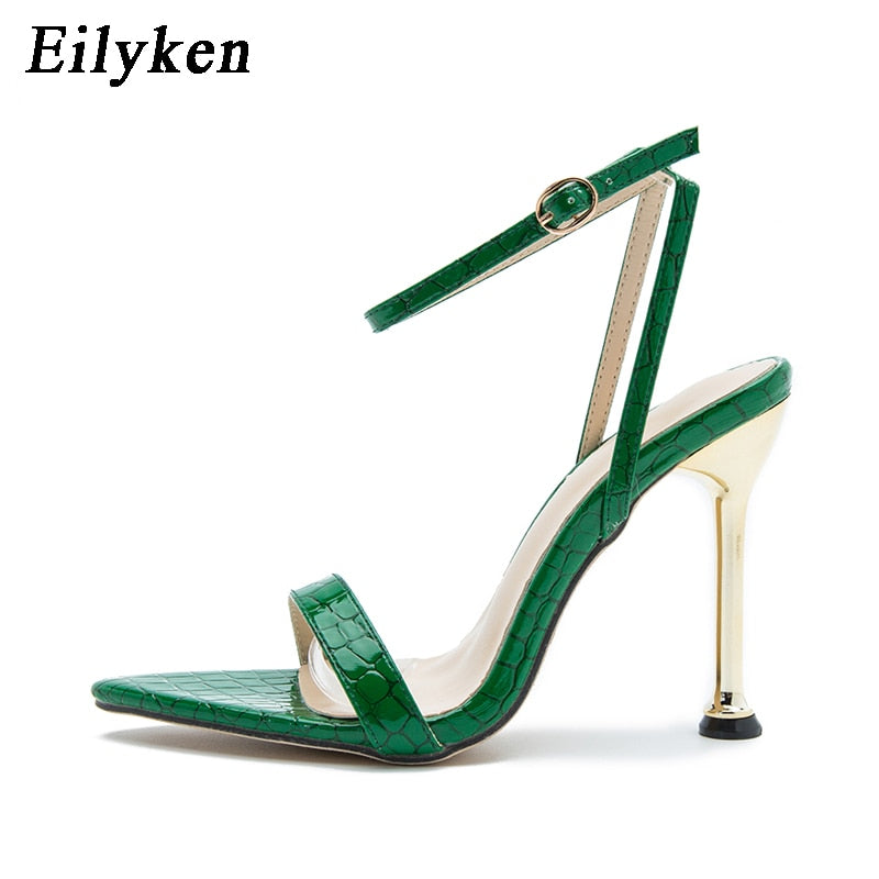 Eilyken 2023 New Ankle Buckle Strap Green High Heels Sandals Women&