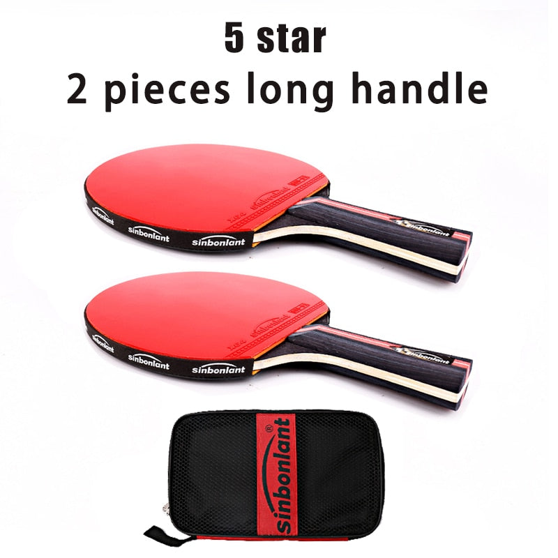 Raqueta de tenis profesional, hoja de carbono de mango largo corto, goma con granos de doble cara en raquetas de Ping Pong con estuche