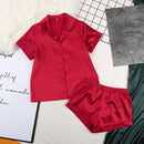 HiLoc Solid Satin Sleepwear Silk Pajamas Set Top And Shorts Two Piece Set Pyjamas Women Pajama Short Sleeve Home Suit Casual