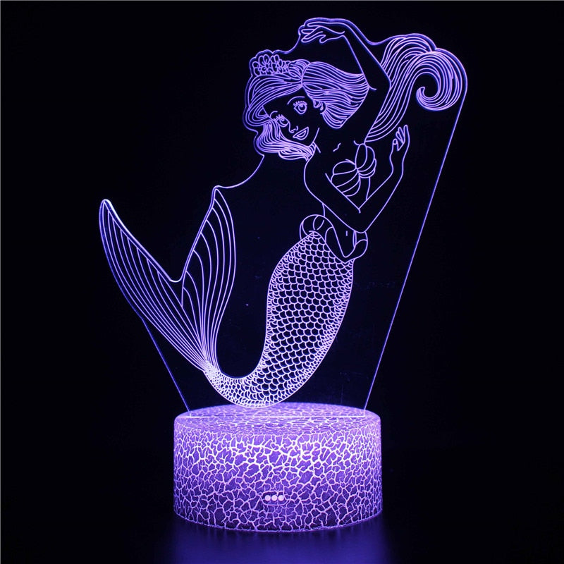 Beautiful Disney Mermaid Princes Ariel Cartoon LED Night Light Children Kids LED Nightlamp Girls Gifts 3d Decorative Table Lamp
